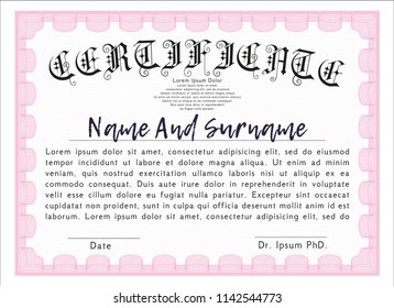 Pink Sample Certificate. Artistry design. Customizable, Easy to edit and change colors. Complex background. 