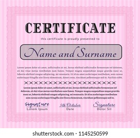 Pink Sample Certificate. Artistry design. Customizable, Easy to edit and change colors. Printer friendly. 