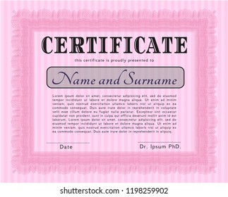 Pink Sample Certificate. Artistry design. Vector illustration. Easy to print. 