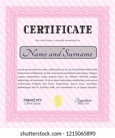 Pink Sample Certificate. Artistry design. Complex background. Customizable, Easy to edit and change colors. 