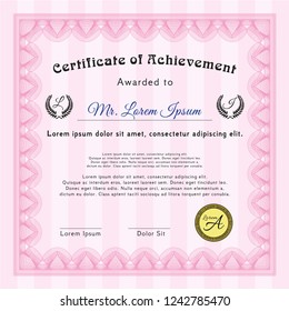 Pink Sample Certificate. Artistry design. Detailed. With complex linear background. 