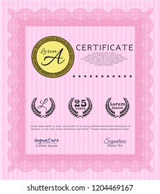 Pink Sample Certificate. With background. Detailed. Money design. 