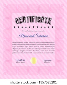 Pink Sample Certificate. With background. Vector illustration. Retro design. 
