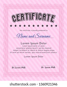 Pink Sample Certificate. With background. Vector illustration. Sophisticated design. 