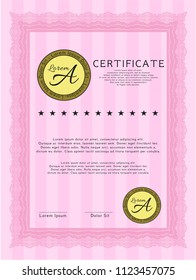 Pink Sample Certificate. Complex background. Artistry design. Detailed. 