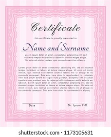Pink Sample Certificate. With complex background. Good design. Customizable, Easy to edit and change colors. 