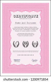 Pink Sample Certificate. With complex background. Vector illustration. Sophisticated design. 