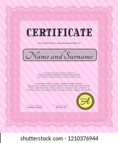 Pink Sample Certificate. With complex background. Cordial design. Customizable, Easy to edit and change colors. 