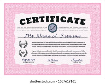 Pink Sample Certificate. Complex background. Money Pattern design. Customizable, Easy to edit and change colors. 