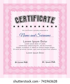 Pink Sample Certificate. Complex background. Modern design. Detailed. 