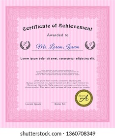Pink Sample Certificate. With complex linear background. Detailed. Excellent design. 