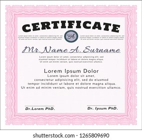 Pink Sample Certificate. Cordial design. Detailed. With linear background. 