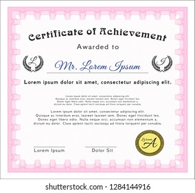 Pink Sample Certificate. Cordial design. Vector illustration. Easy to print. 