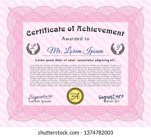 Pink Sample Certificate. Cordial design. With background. Vector illustration. 