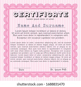 Pink Sample Certificate. Cordial design. Vector illustration. With linear background. 