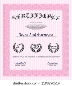 Pink Sample Certificate. Customizable, Easy to edit and change colors. With complex background. Excellent design. 