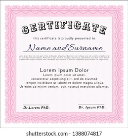 Pink Sample Certificate. Customizable, Easy to edit and change colors. With quality background. Money design. 