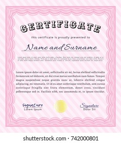 Pink Sample Certificate. Customizable, Easy to edit and change colors. With complex linear background. Beauty design. 