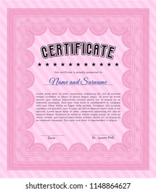 Pink Sample Certificate. Detailed. With complex background. Retro design. 