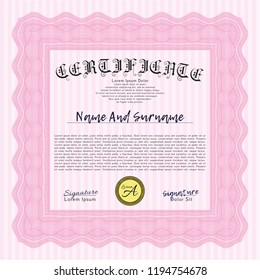Pink Sample Certificate. Detailed. Easy to print. Artistry design. 