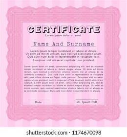 Pink Sample Certificate. Detailed. With linear background. Perfect design. 