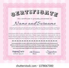 Pink Sample Certificate. Detailed. With linear background. Good design. 