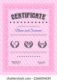 Pink Sample certificate or diploma. Artistry design. Customizable, Easy to edit and change colors. With quality background. 