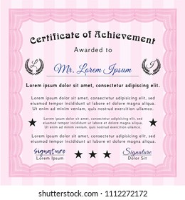Pink Sample certificate or diploma. With background. Customizable, Easy to edit and change colors. Sophisticated design. 
