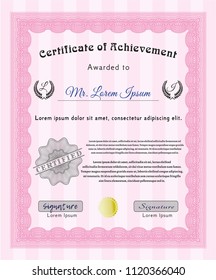 Pink Sample certificate or diploma. With background. Lovely design. Vector illustration. 