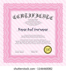 Pink Sample certificate or diploma. With background. Customizable, Easy to edit and change colors. Modern design. 