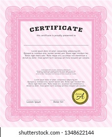 Pink Sample certificate or diploma. With background. Retro design. Vector illustration. 