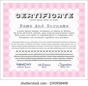 Pink Sample certificate or diploma. With background. Superior design. Detailed. 