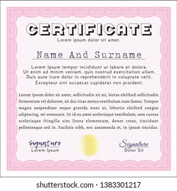 Pink Sample certificate or diploma. Beauty design. With guilloche pattern and background. Customizable, Easy to edit and change colors. 