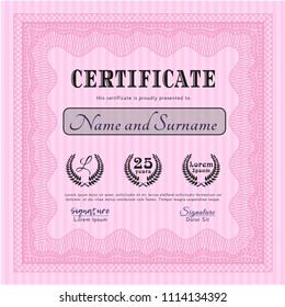 Pink Sample certificate or diploma. Complex background. Money Pattern. Detailed. 