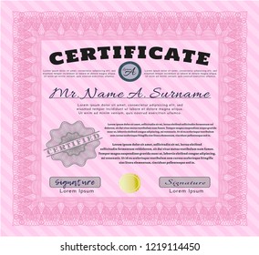 Pink Sample certificate or diploma. Complex background. Beauty design. Detailed. 