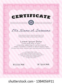Pink Sample certificate or diploma. Cordial design. Customizable, Easy to edit and change colors. Printer friendly. 