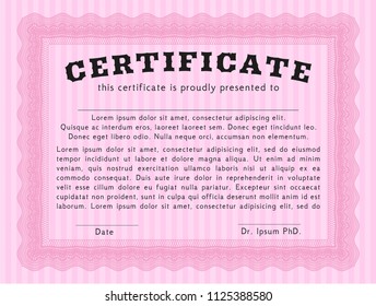 Pink Sample certificate or diploma. Customizable, Easy to edit and change colors. Printer friendly. Money design. 