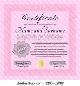 Pink Sample certificate or diploma. Customizable, Easy to edit and change colors. With quality background. Beauty design. 