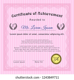 Pink Sample certificate or diploma. Customizable, Easy to edit and change colors. With quality background. Money Pattern. 