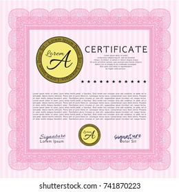 Pink Sample certificate or diploma. Easy to print. Vector illustration. Good design. 
