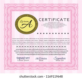 Pink Sample certificate or diploma. Elegant design. With linear background. Vector illustration. 