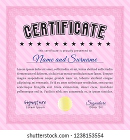 Pink Sample certificate or diploma. Elegant design. Detailed. With guilloche pattern. 
