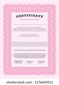 Pink Sample certificate or diploma. Elegant design. Complex background. Vector illustration. 