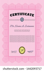 Pink Sample certificate or diploma. Good design. With linear background. Customizable, Easy to edit and change colors. 