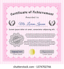 Pink Sample certificate or diploma. With great quality guilloche pattern. Money Pattern design. Vector illustration. 