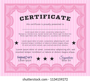 Pink Sample certificate or diploma. With guilloche pattern. Perfect design. Customizable, Easy to edit and change colors. 