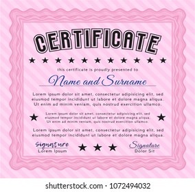  Pink Sample certificate or diploma. With linear background. Vector illustration. Cordial design. 