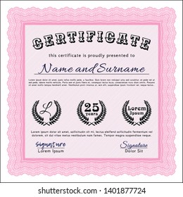 Pink Sample certificate or diploma. With linear background. Detailed. Retro design. 