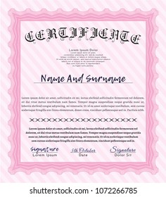  Pink Sample certificate or diploma. Modern design. Customizable, Easy to edit and change colors. With great quality guilloche pattern. 
