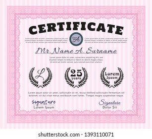 Pink Sample certificate or diploma. Modern design. With linear background. Customizable, Easy to edit and change colors. 